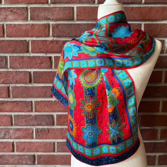 •Perry Ellis Signed Floral Geometric Print Scarf 15”x58”NWOT - Picture 4 of 12